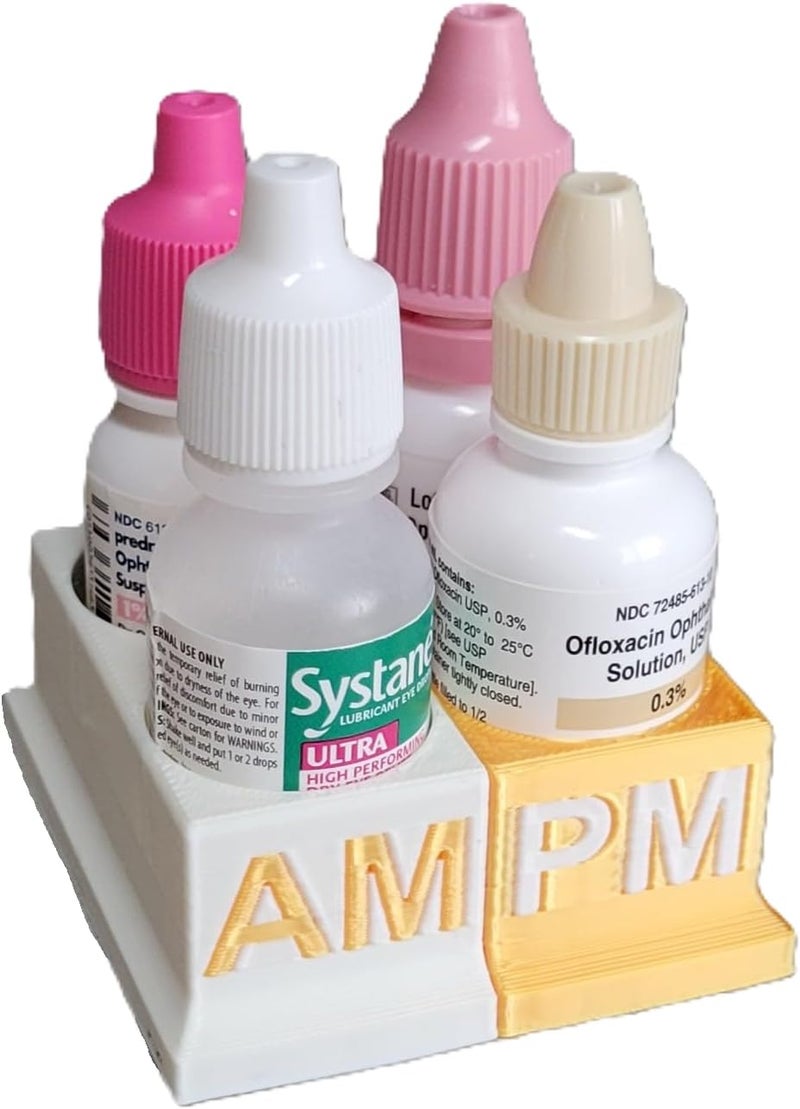 Znet3D Eye Drops Bottle Organizer & Tracker – AM/PM 4-Slot (White/Gold) - Image 2